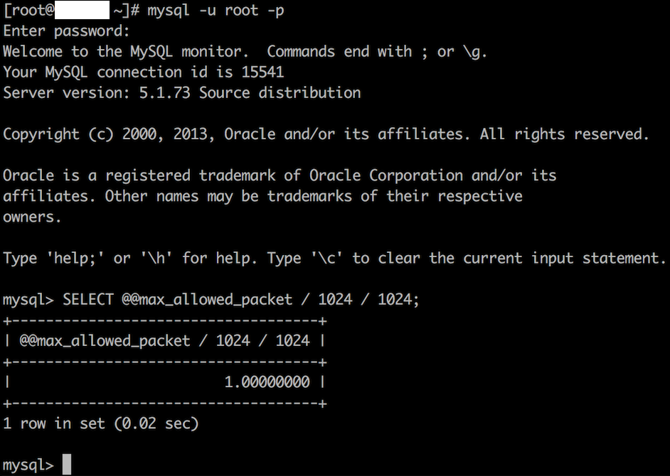 ERROR 1153 (08S01) at line 8606: Got a packet bigger than 